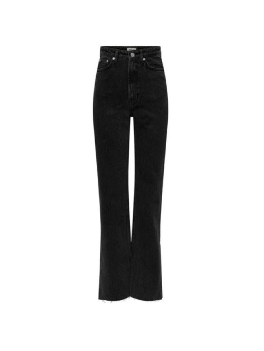 Only Onlriley Ex High Waist Straight Dnm Dot258 Noos Black Raw Hem Jeans, SZ 27